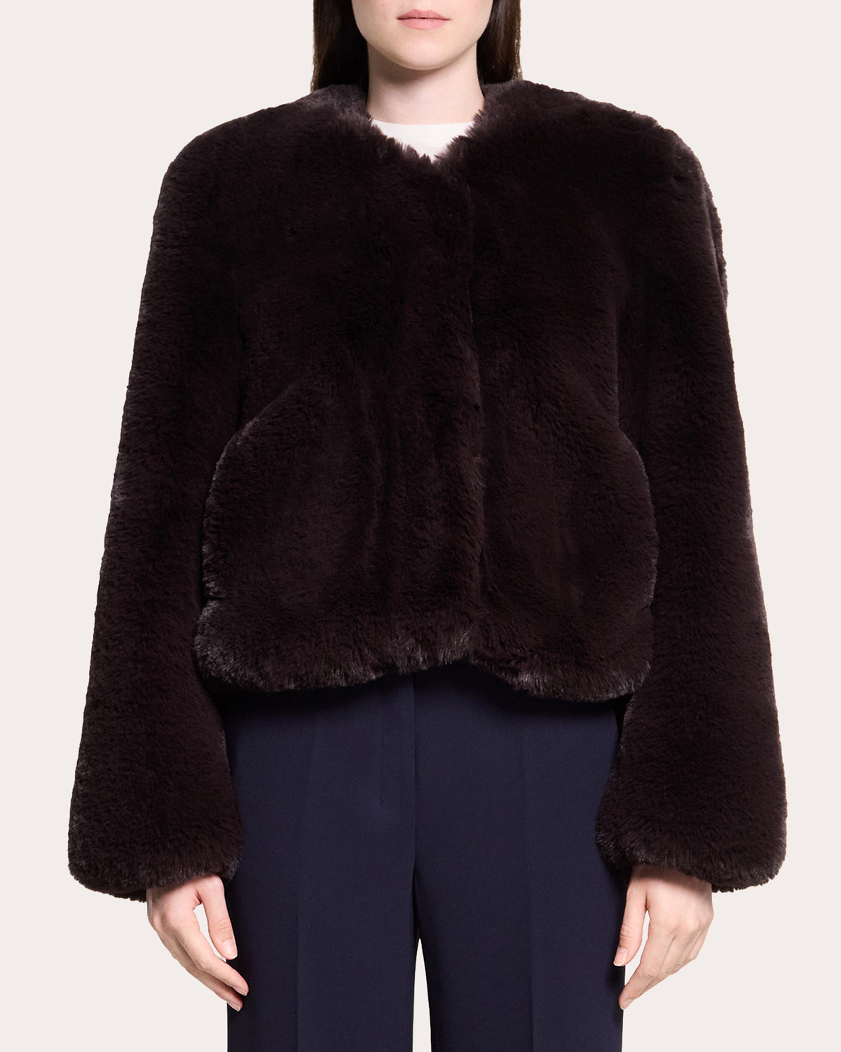 Faux Fur V-Neck Crop Jacket