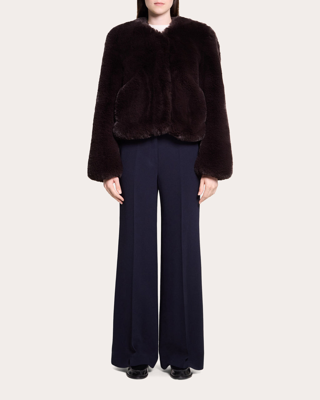 Faux Fur V-Neck Crop Jacket