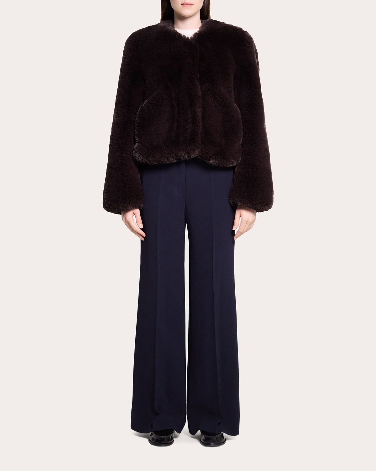 Faux Fur V-Neck Crop Jacket