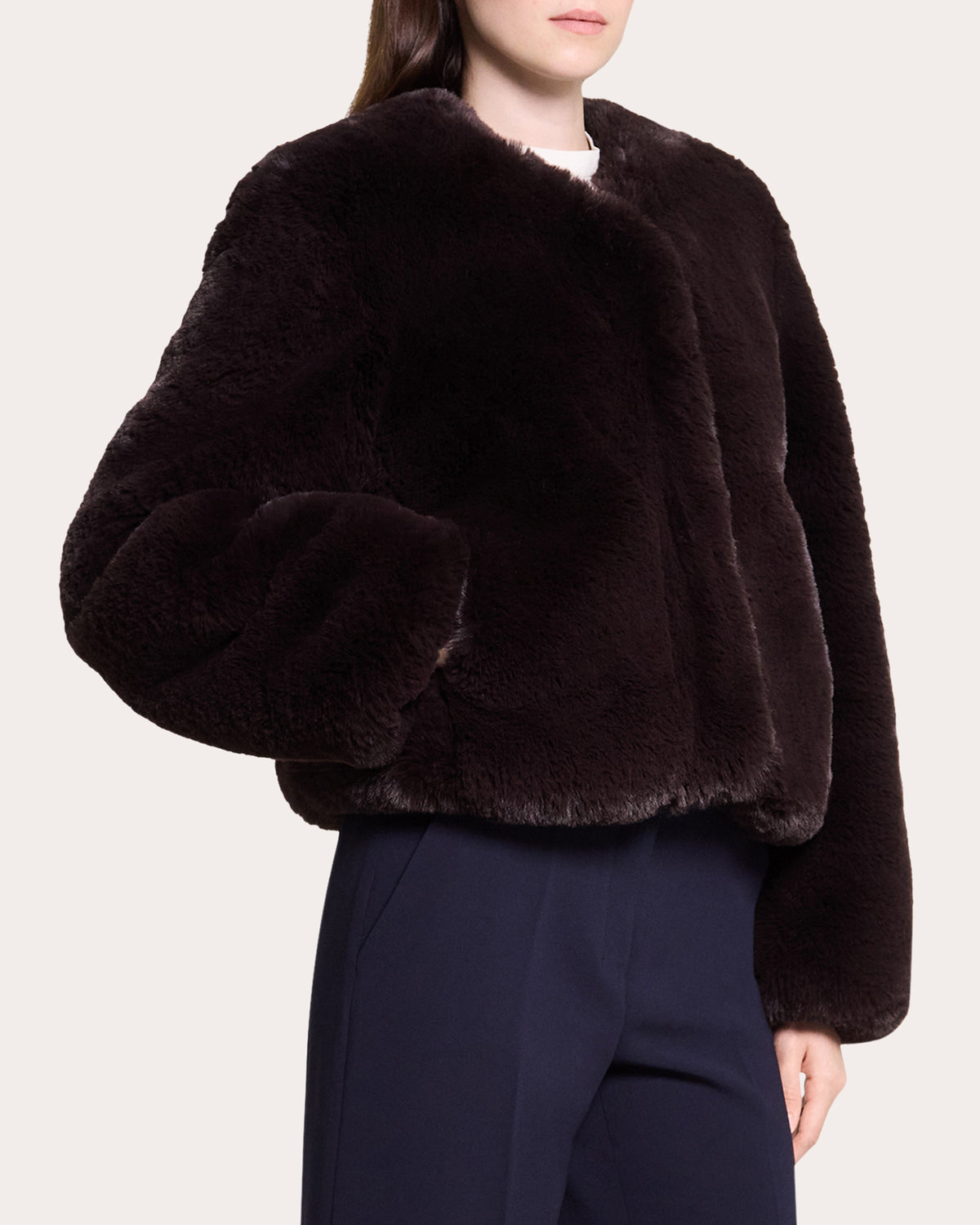 Faux Fur V-Neck Crop Jacket