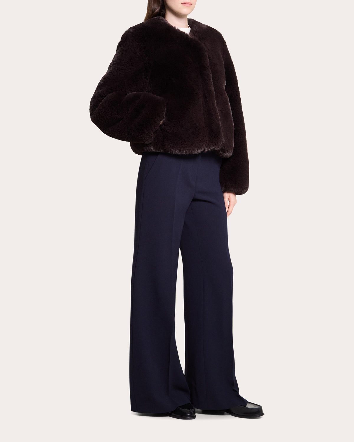 Faux Fur V-Neck Crop Jacket