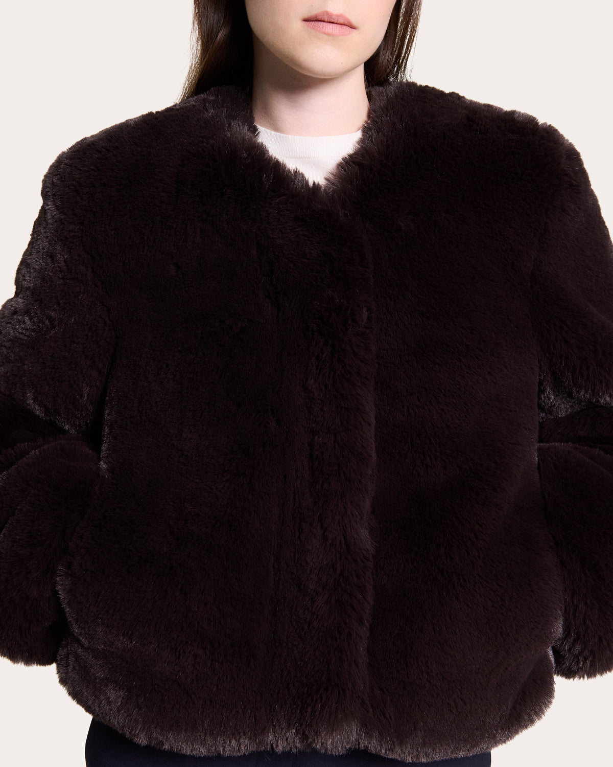 Faux Fur V-Neck Crop Jacket