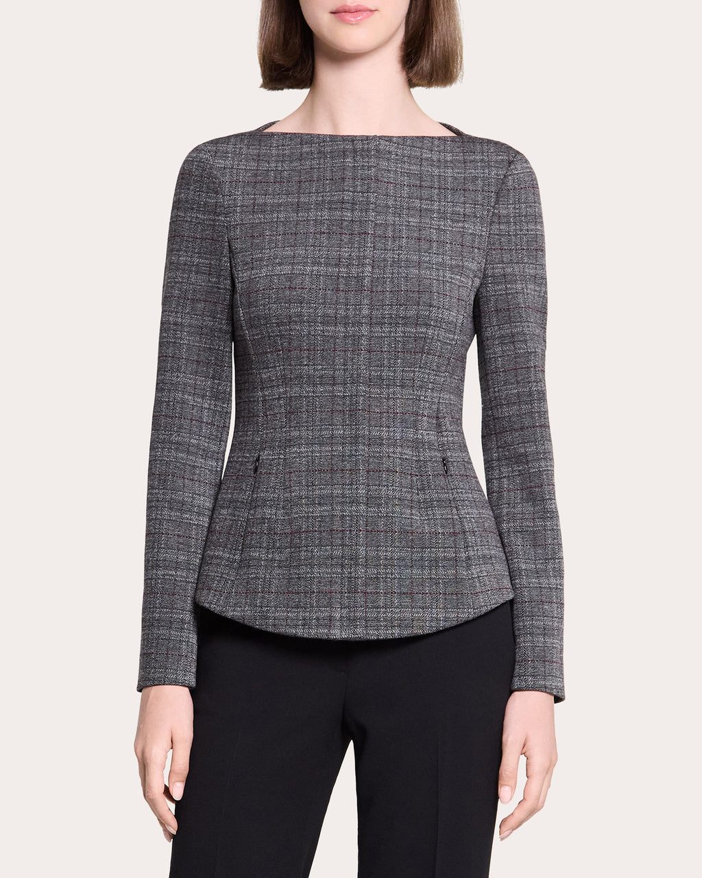 Plaid Slim Boatneck Jacket