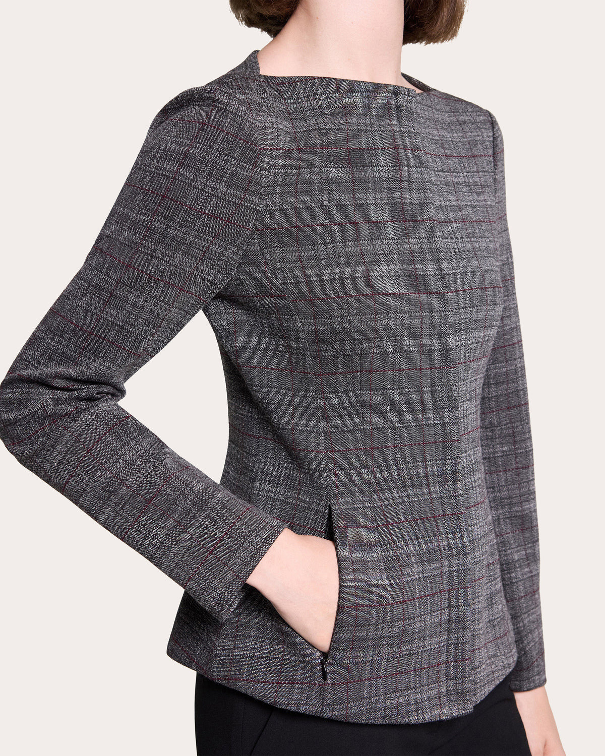 Plaid Slim Boatneck Jacket