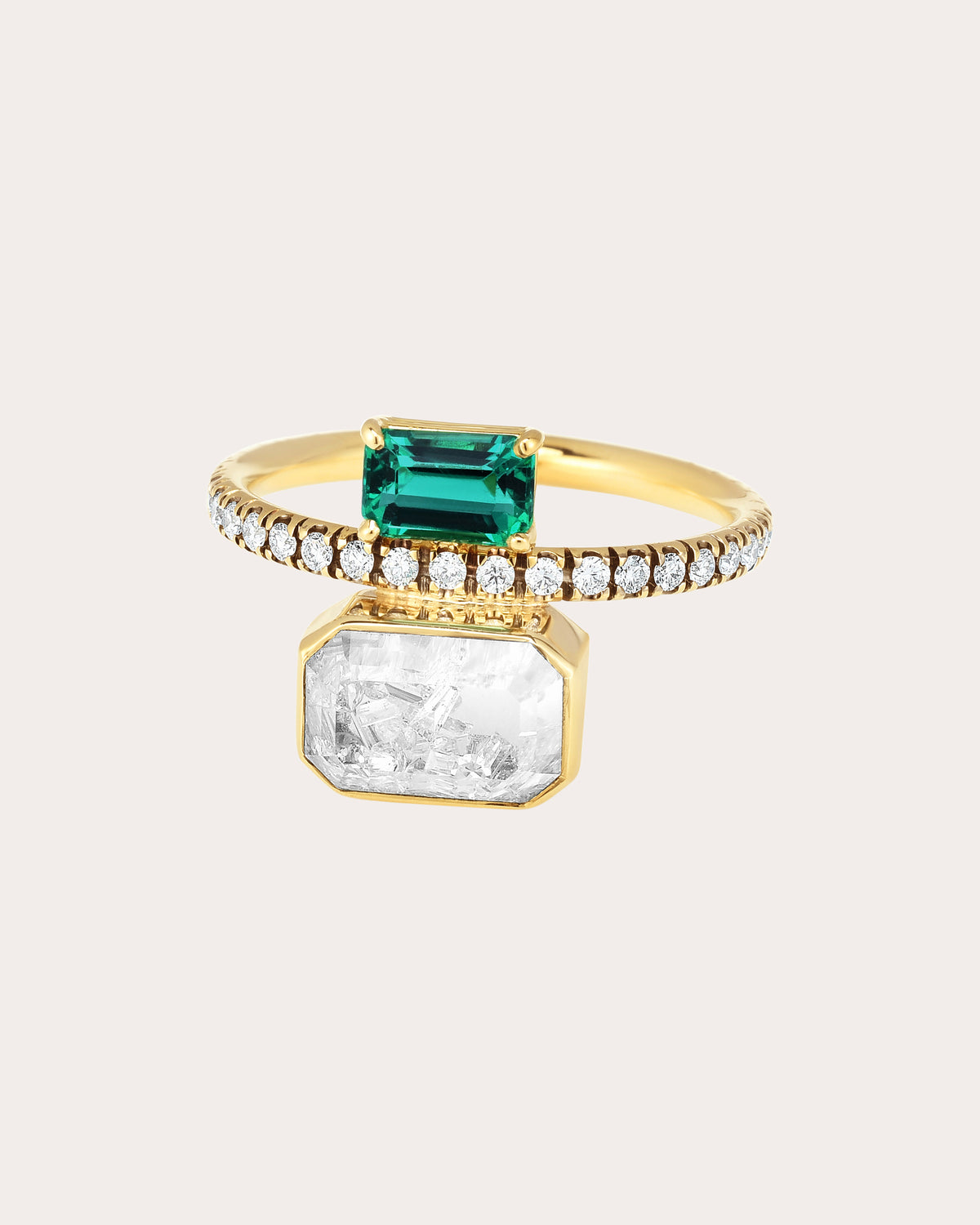 Emerald & Diamond 18k Gold Shaker Ring | Olivela