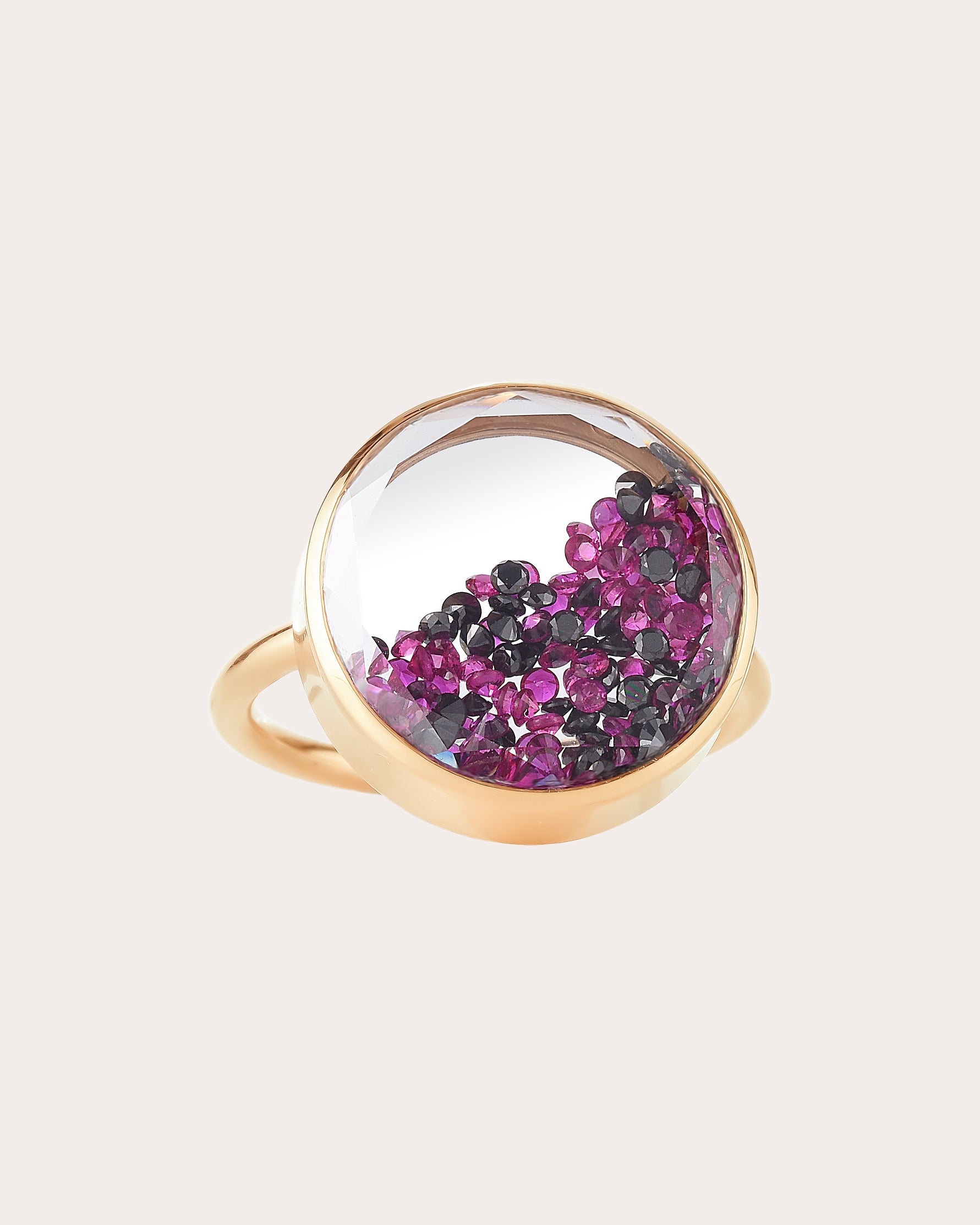 Core 15 18K Gold Crystal Ruby and Black Diamond Shaker Ring
