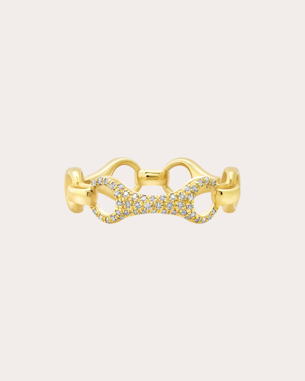 Diamond & 14k Gold Pavé 15mm Beam Link Ring