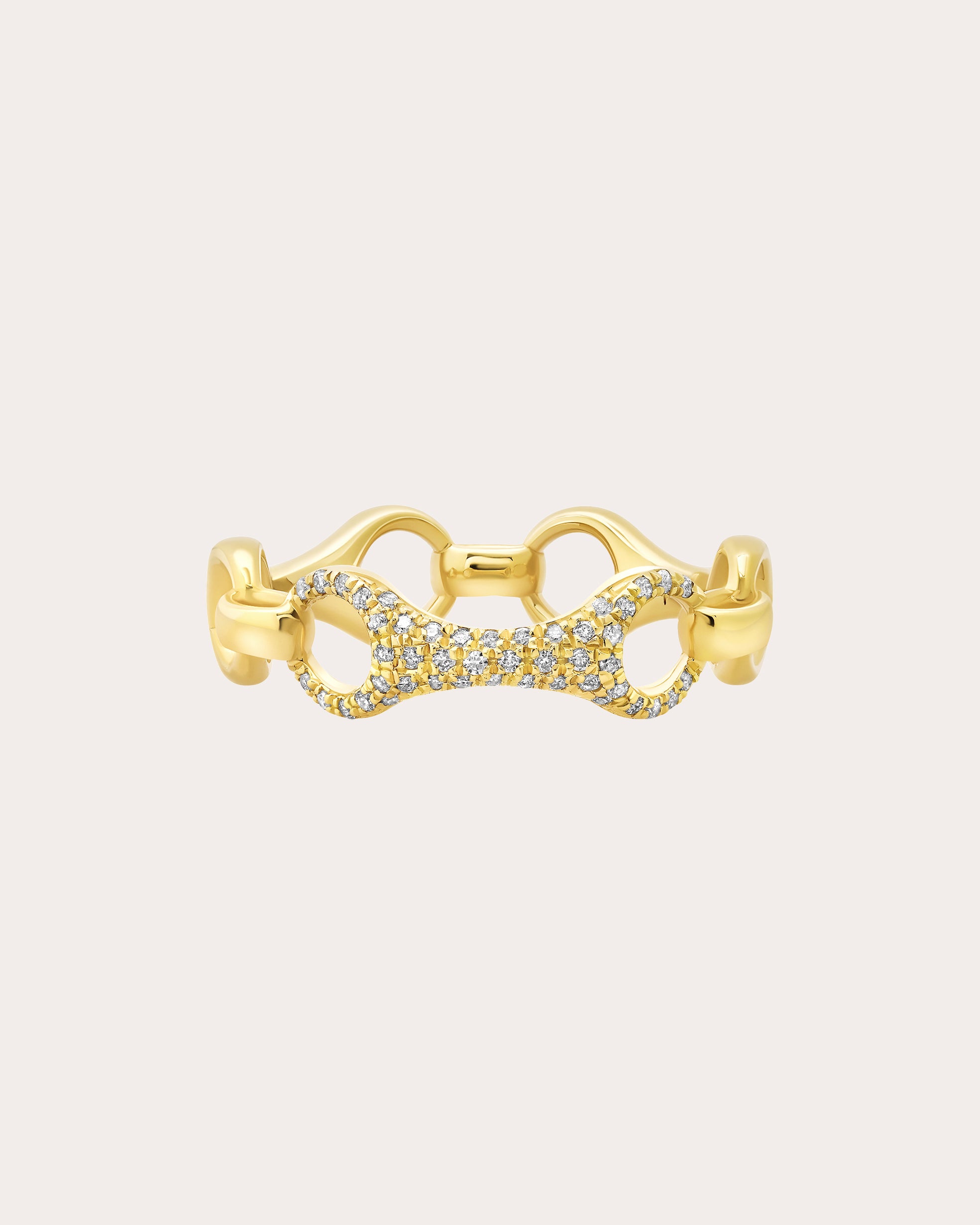 Diamond & 14k Gold Pavé 15mm Beam Link Ring
