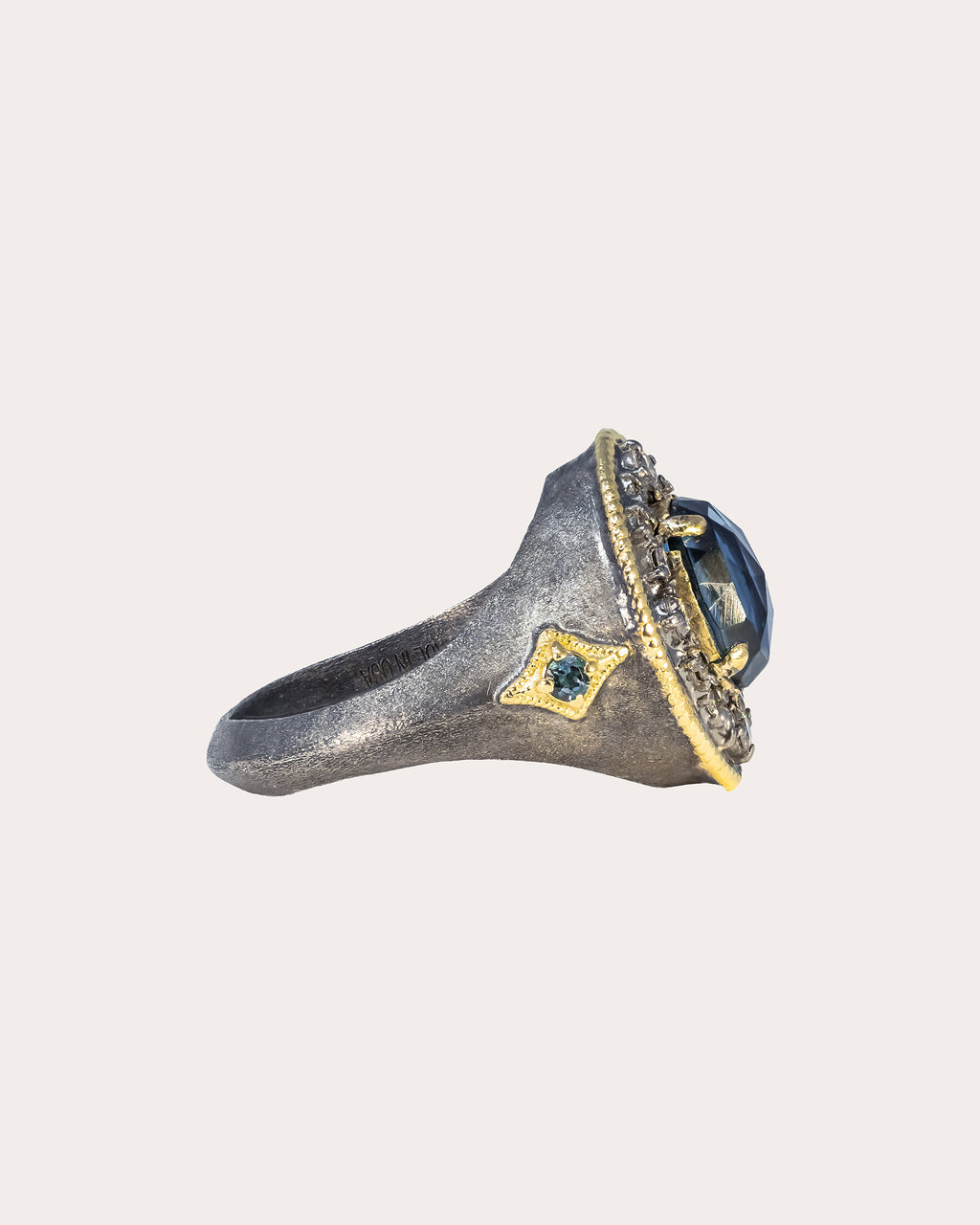 18K Gold Blackened Sterling Silver Topaz and Diamond Signet Ring