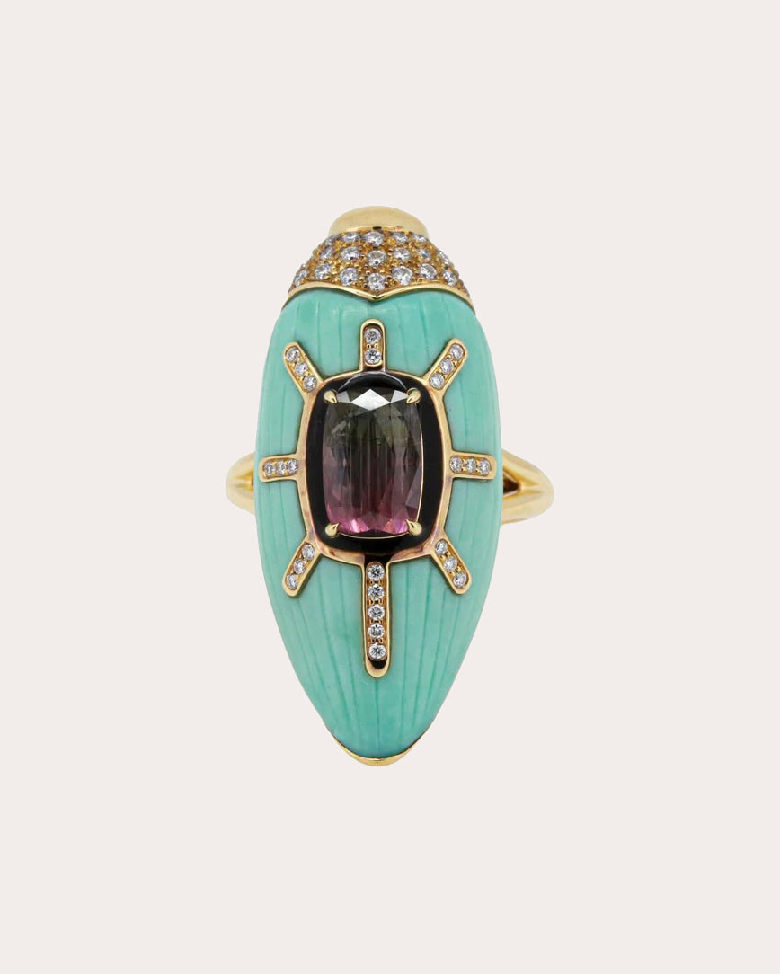 Turquoise & Watermelon Tourmaline Scarab Ring