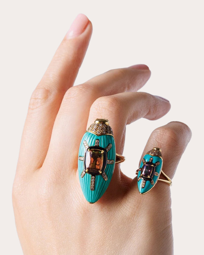 Turquoise & Watermelon Tourmaline Scarab Ring