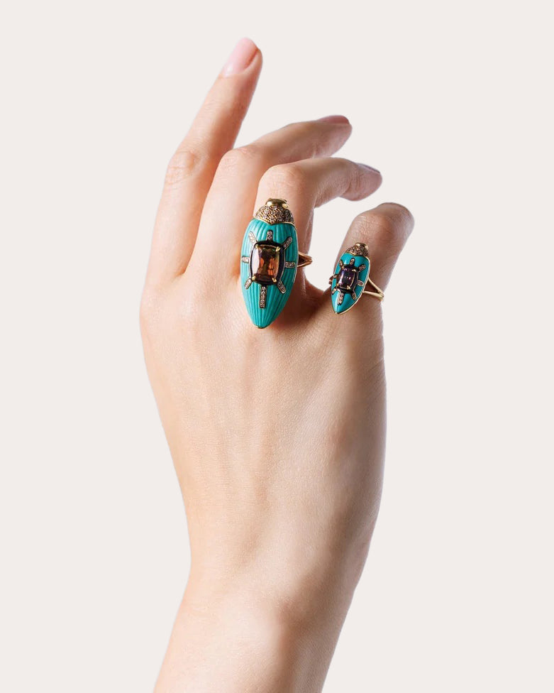 Turquoise & Watermelon Tourmaline Scarab Ring