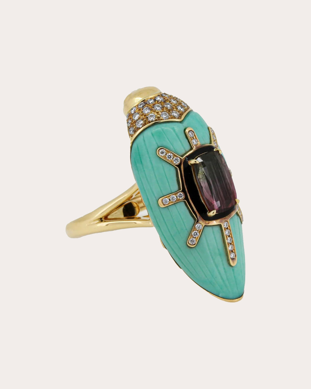 Turquoise & Watermelon Tourmaline Scarab Ring