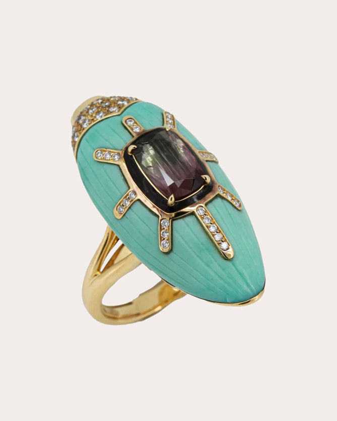 Turquoise & Watermelon Tourmaline Scarab Ring