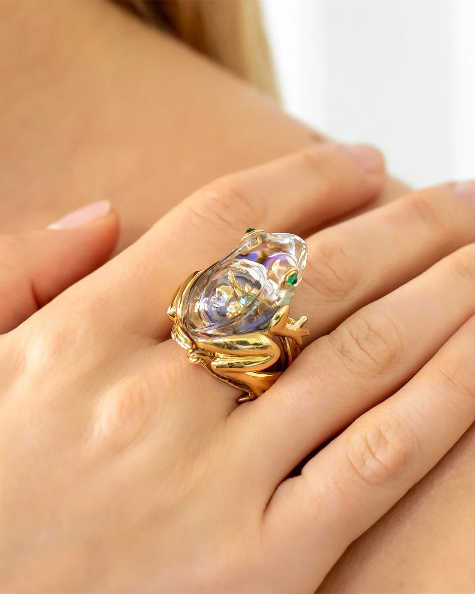Abalone & Rock Crystal Large Frog Ring