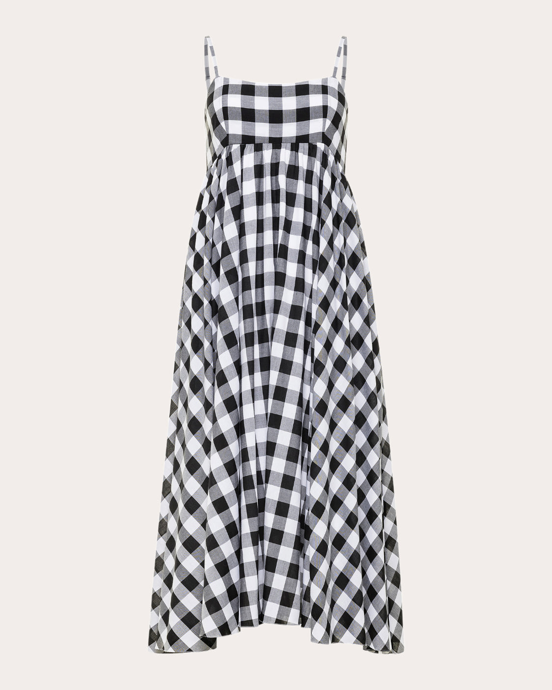 Rachel Gingham Cotton Gathered Midi Dress