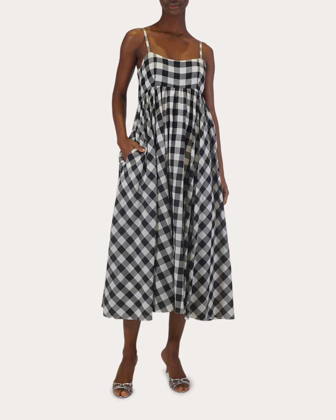 Rachel Gingham Cotton Gathered Midi Dress
