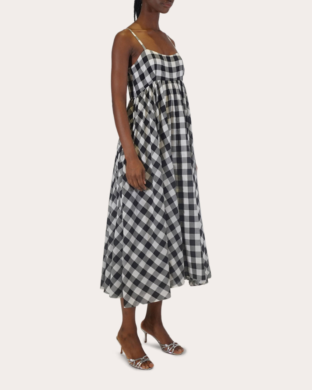 Rachel Gingham Cotton Gathered Midi Dress