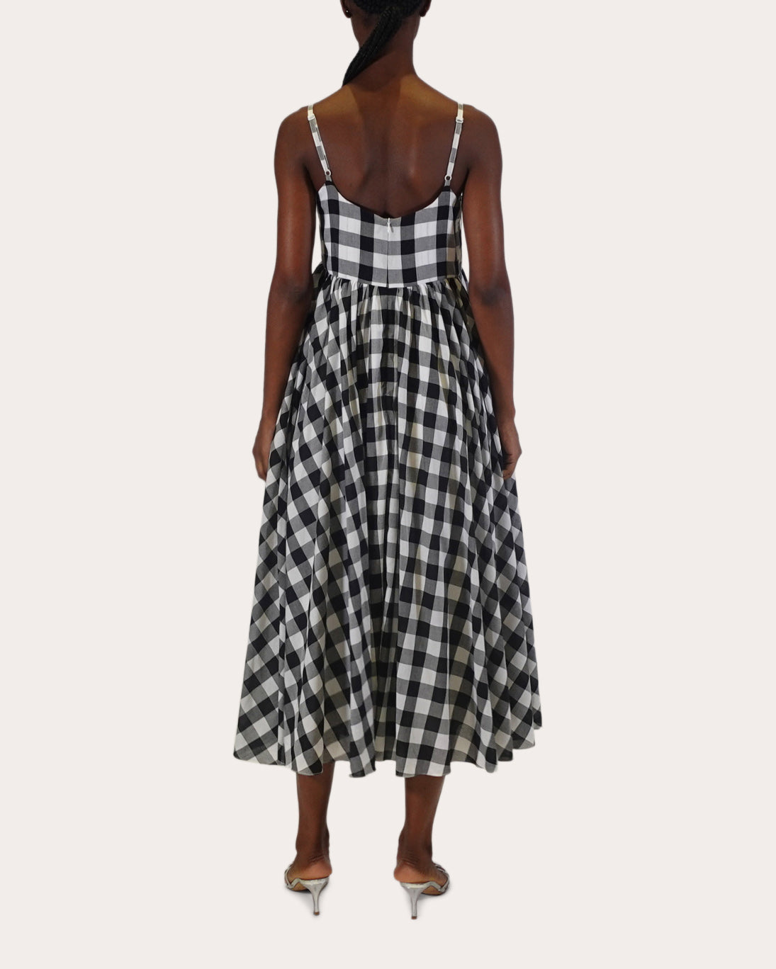 Rachel Gingham Cotton Gathered Midi Dress
