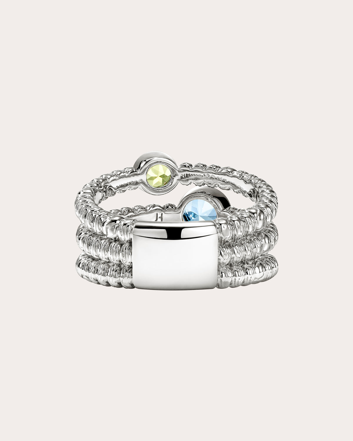 Blue Topaz & Lemon Quartz Heishi Gem Trio Ring