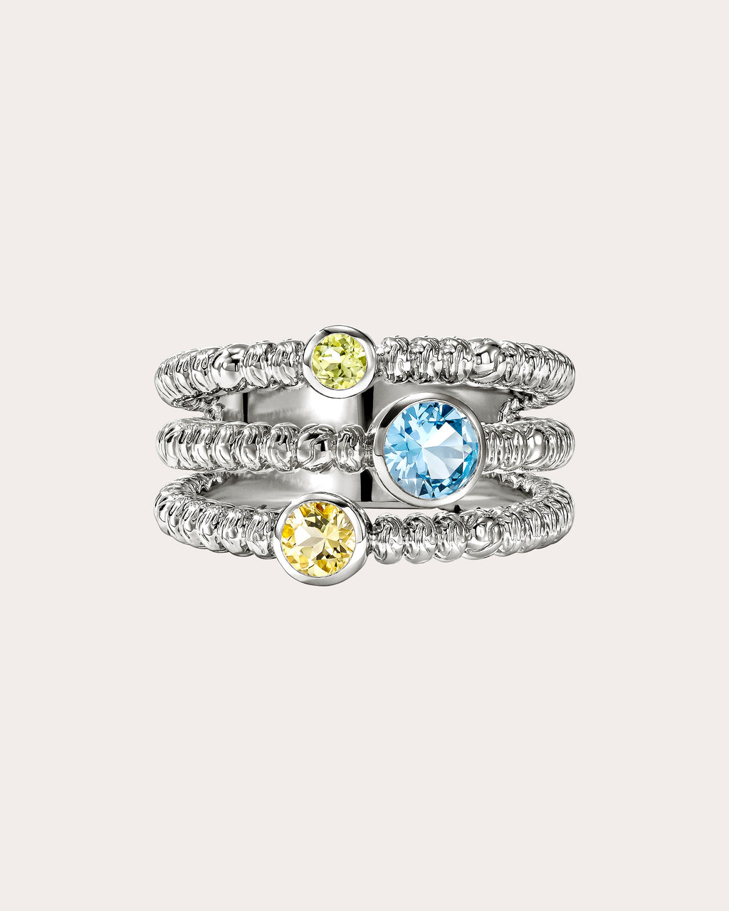 Blue Topaz & Lemon Quartz Heishi Gem Trio Ring
