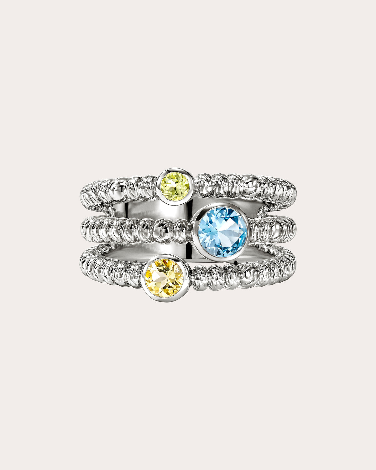 Blue Topaz & Lemon Quartz Heishi Gem Trio Ring