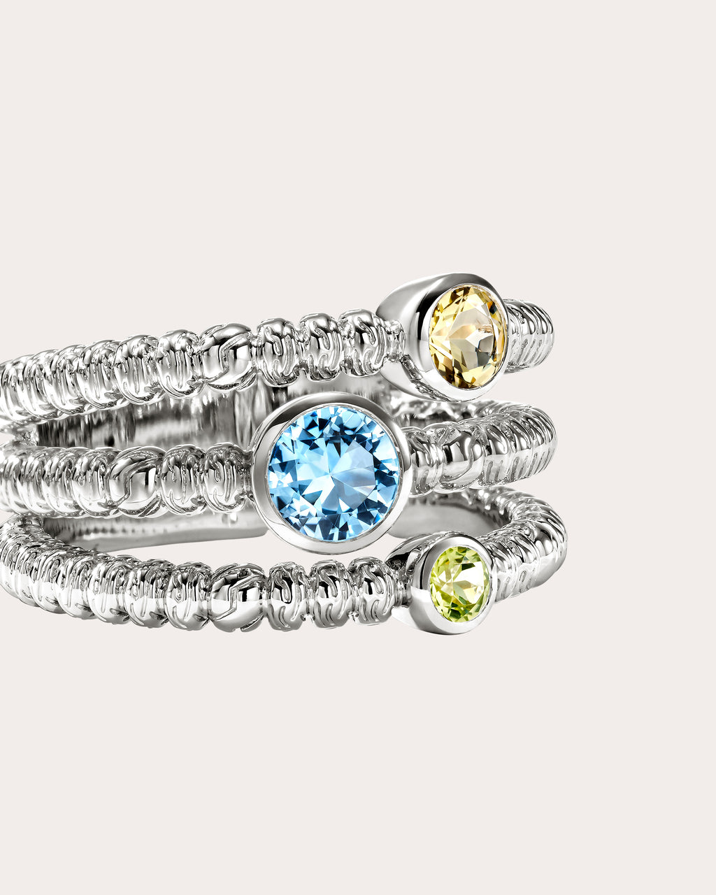 Blue Topaz & Lemon Quartz Heishi Gem Trio Ring
