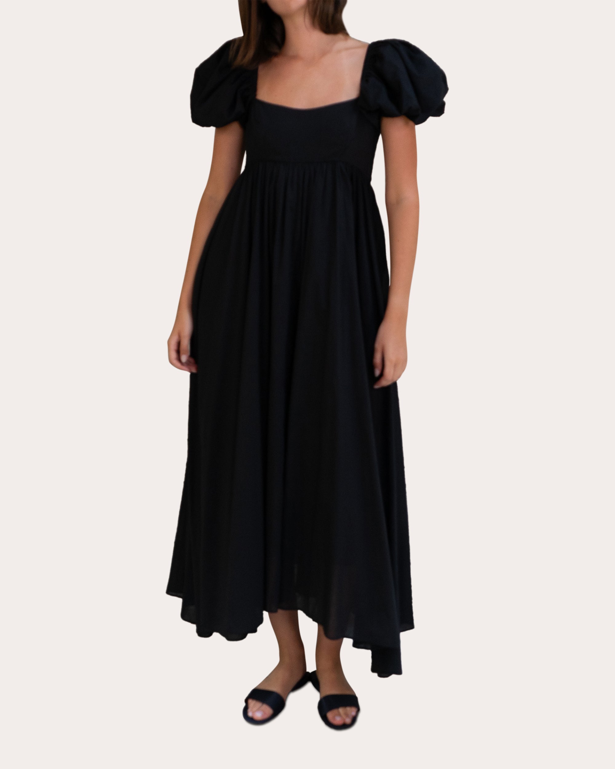 knee length dresses for ladies Merlette Black Cotton-voile Solid Midi Dress main image 1