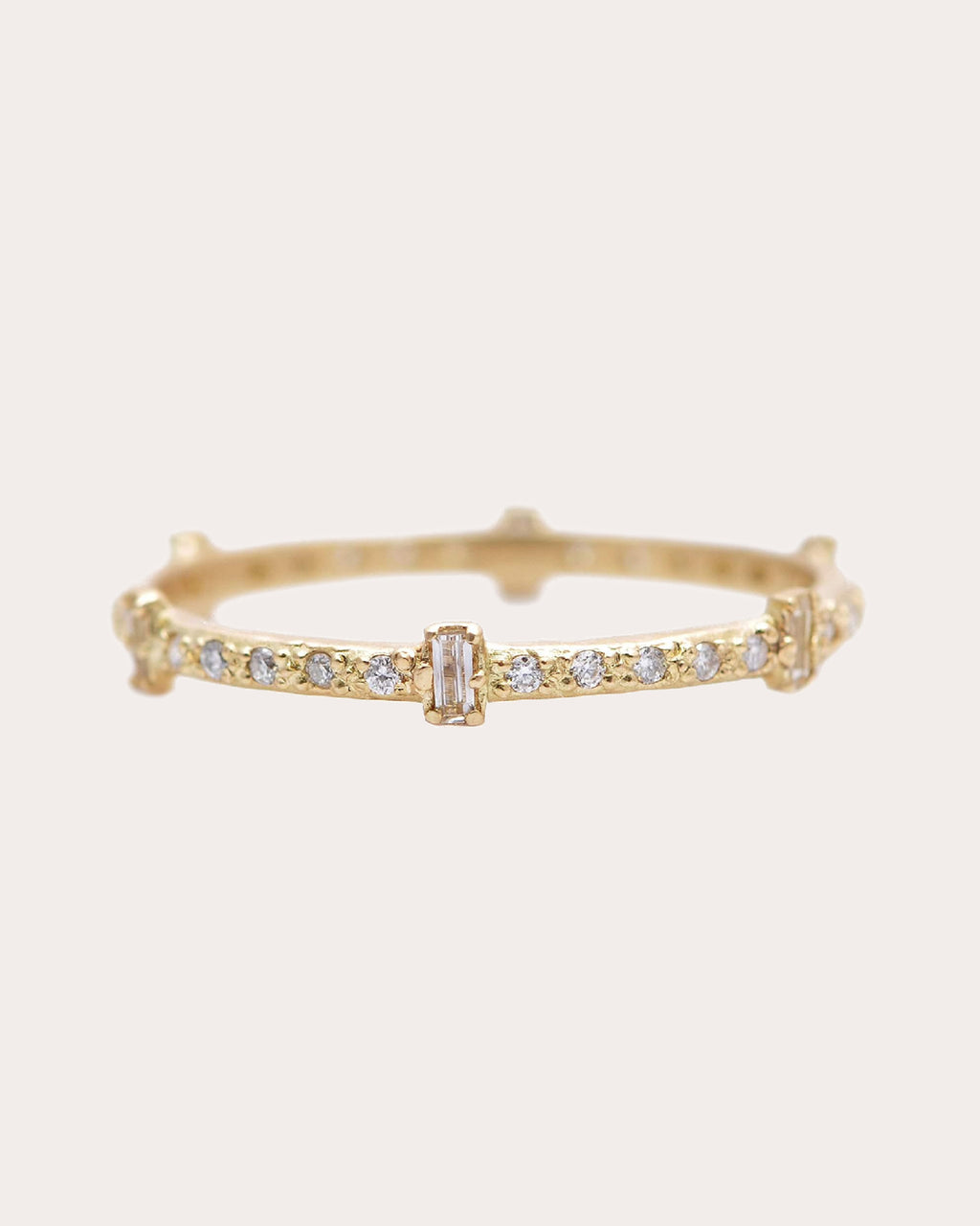 White Sapphire & Diamond 18k Gold Baguette Stackable Ring