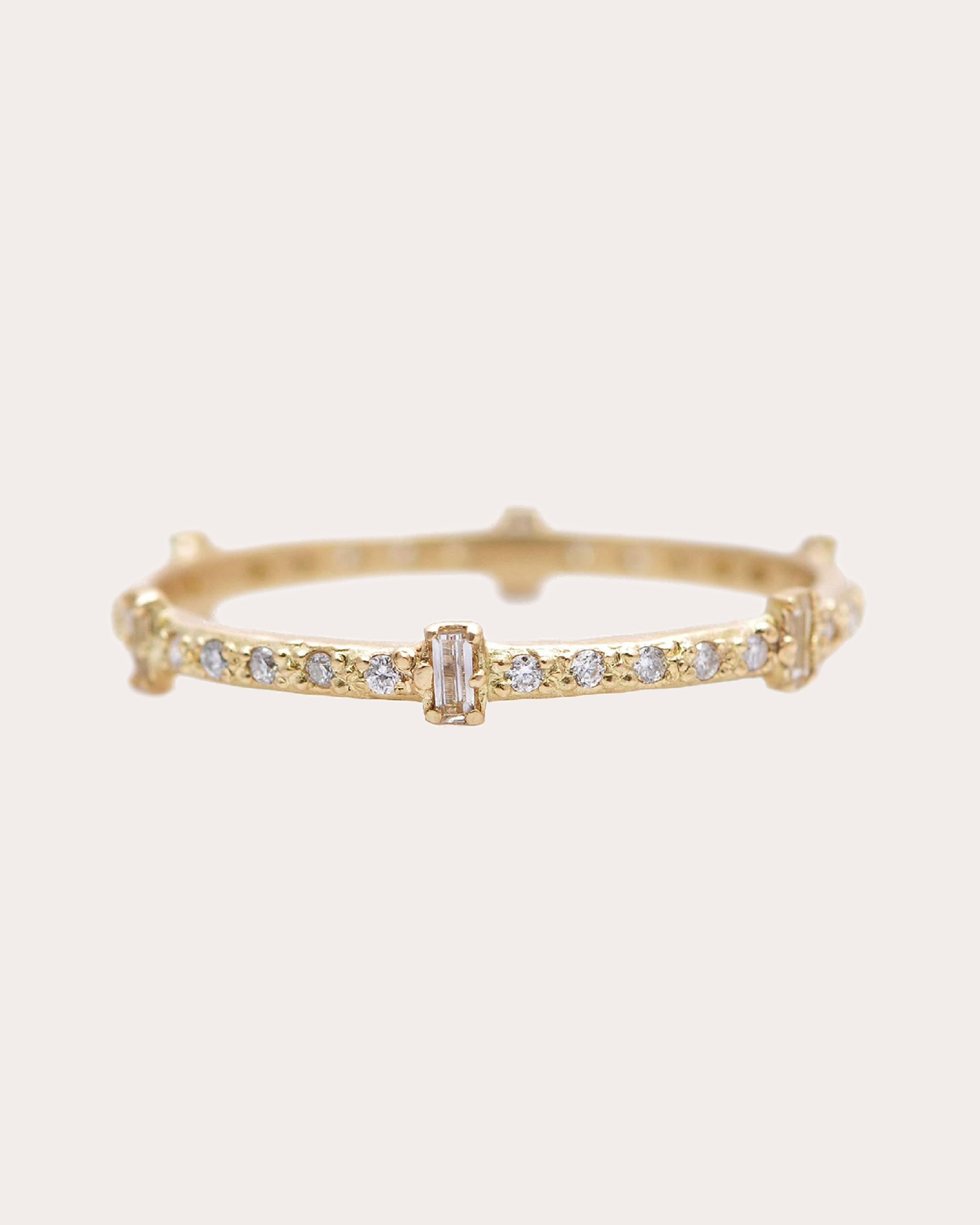 White Sapphire & Diamond 18k Gold Baguette Stackable Ring