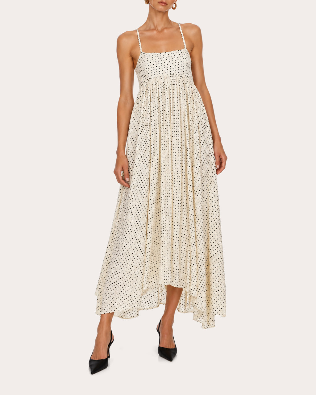 Rachel Polka Dot Silk Empire Midi Dress