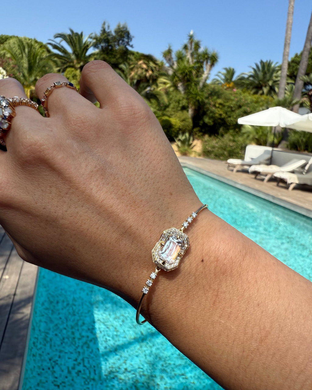 Rainbow Moonstone & Diamond Aurora Bangle