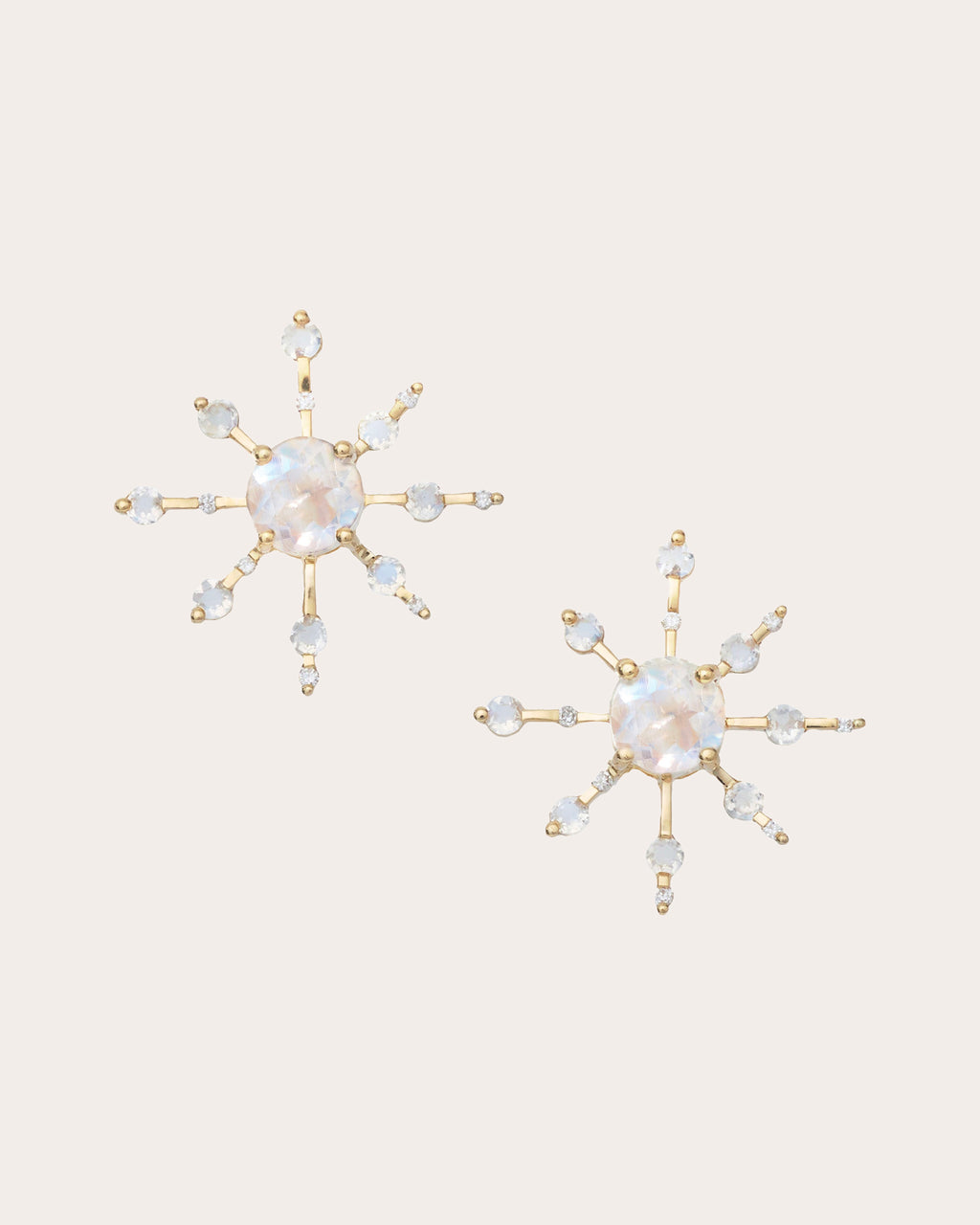 Moonstone & Diamond Starburst Stud Earrings