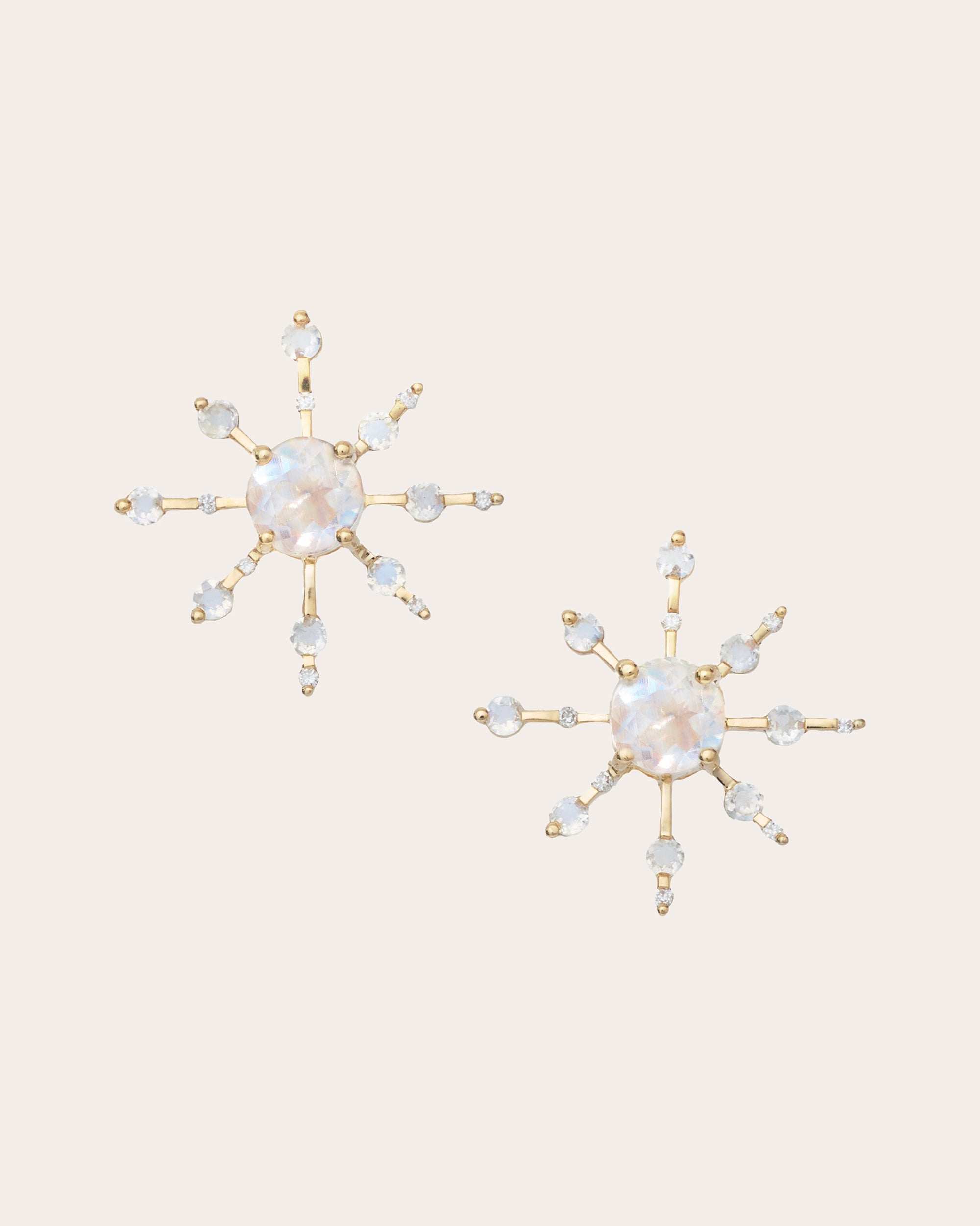 Moonstone & Diamond Starburst Stud Earrings