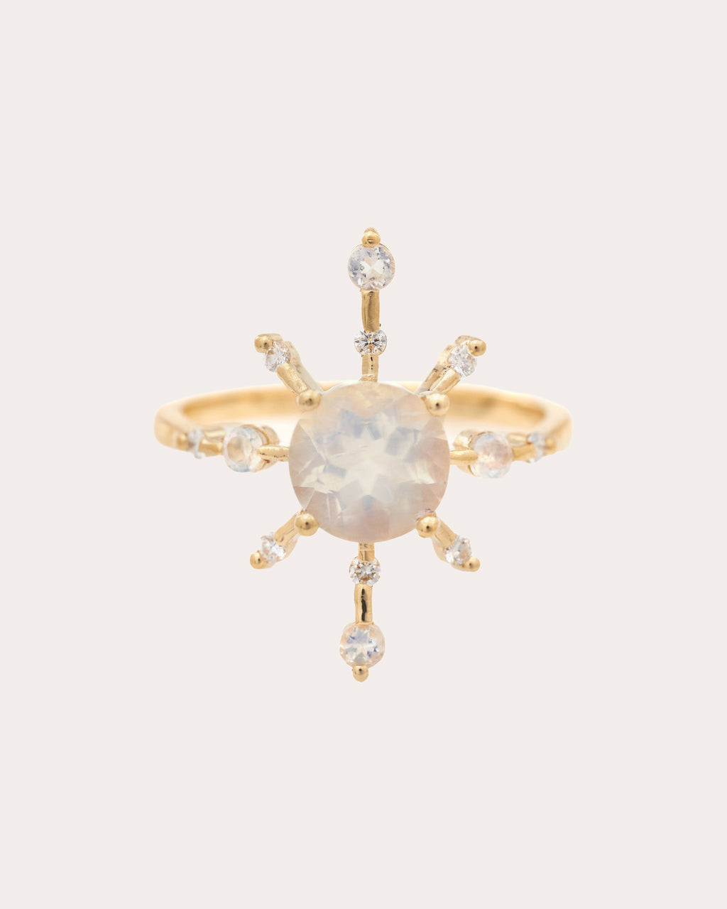 Rainbow Moonstone & Diamond Starburst Ring