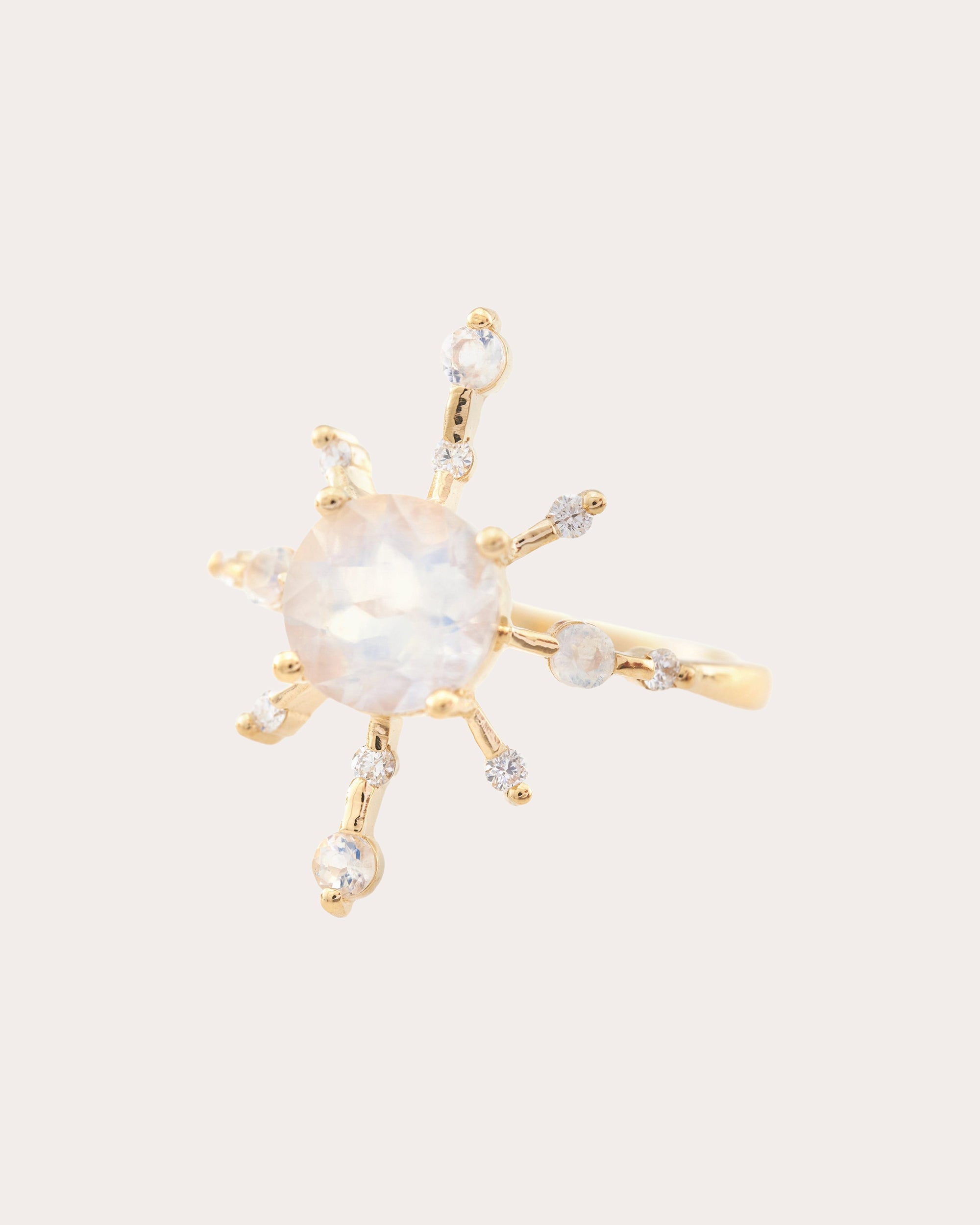 Rainbow Moonstone & Diamond Starburst Ring