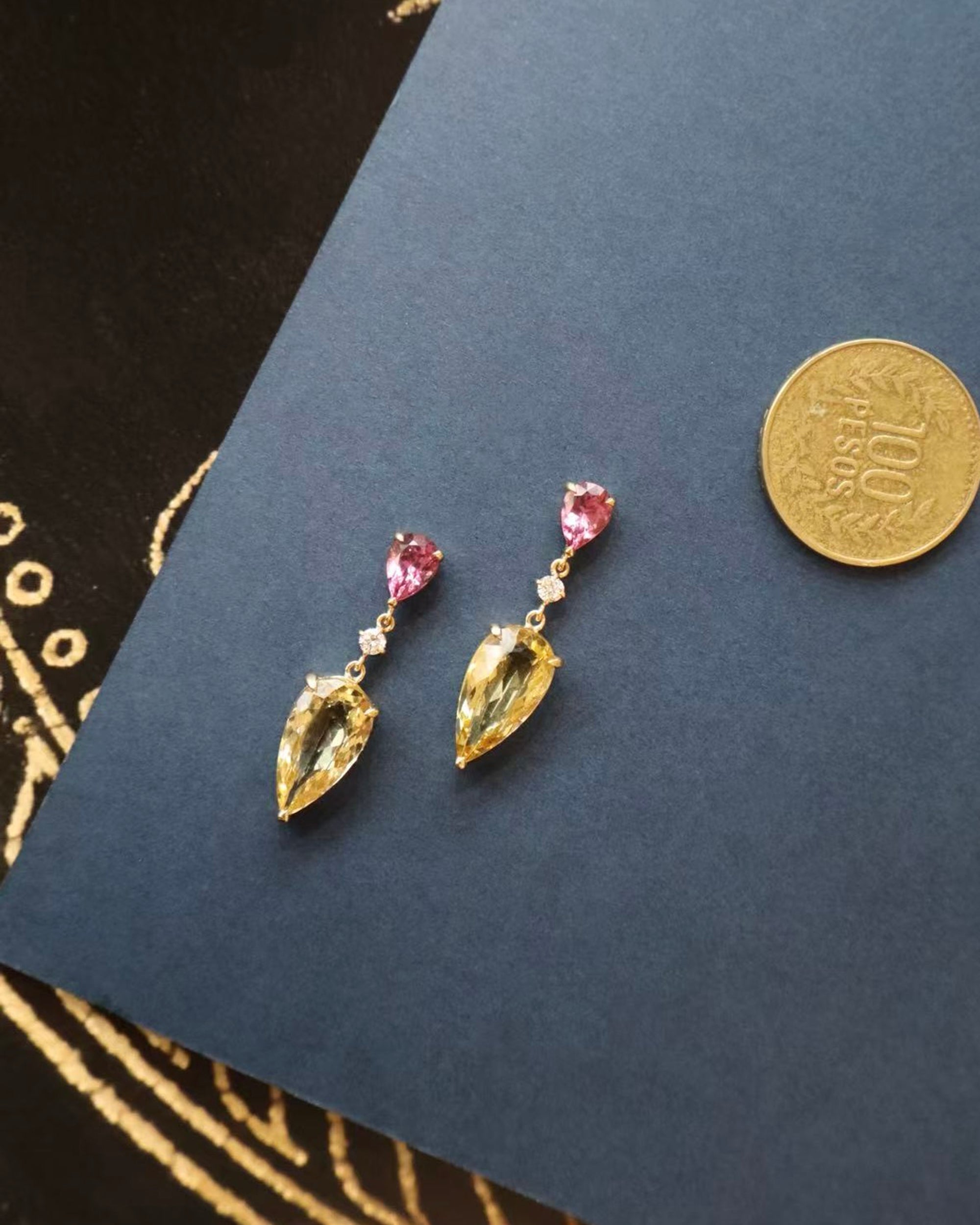 Rhodolite & Heliodor Dewdrop Drop Earrings