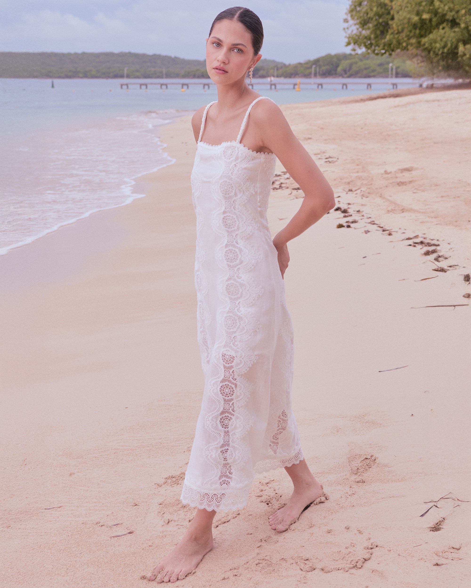 Rocio Embroidered Lace Linen Maxi Dress