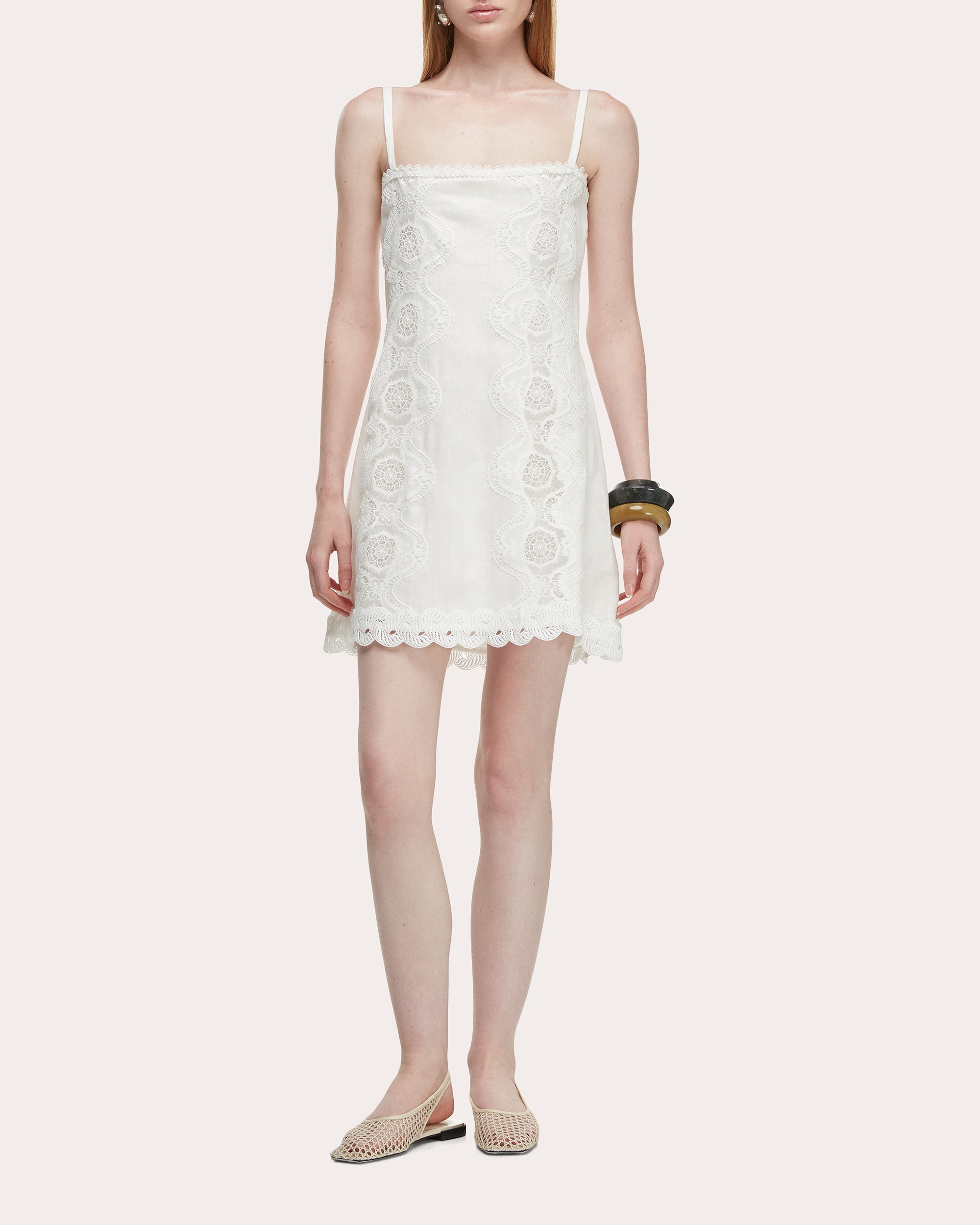 Rocio Embroidered Lace Linen Mini Dress
