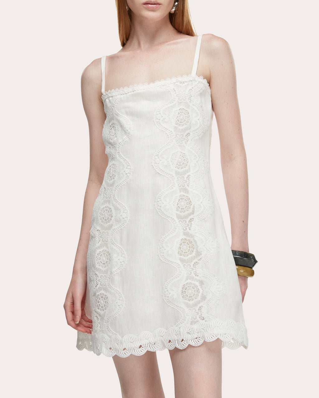 Rocio Embroidered Lace Linen Mini Dress