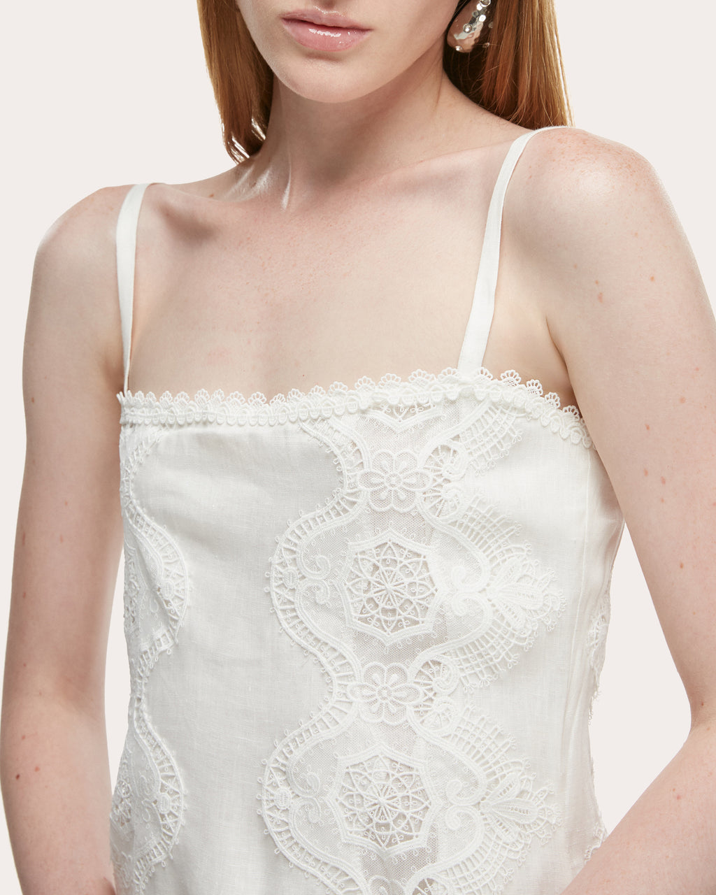 Rocio Embroidered Lace Linen Mini Dress