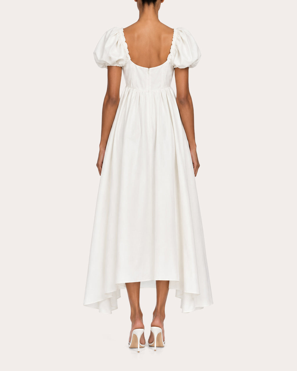 Rory Raw Silk Puff-Sleeve Midi Dress
