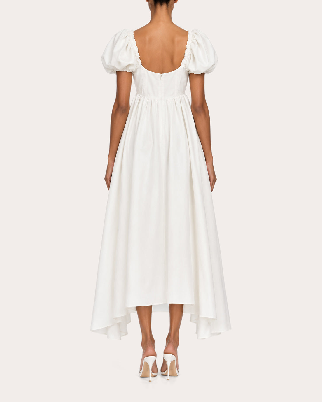 Rory Raw Silk Puff-Sleeve Midi Dress