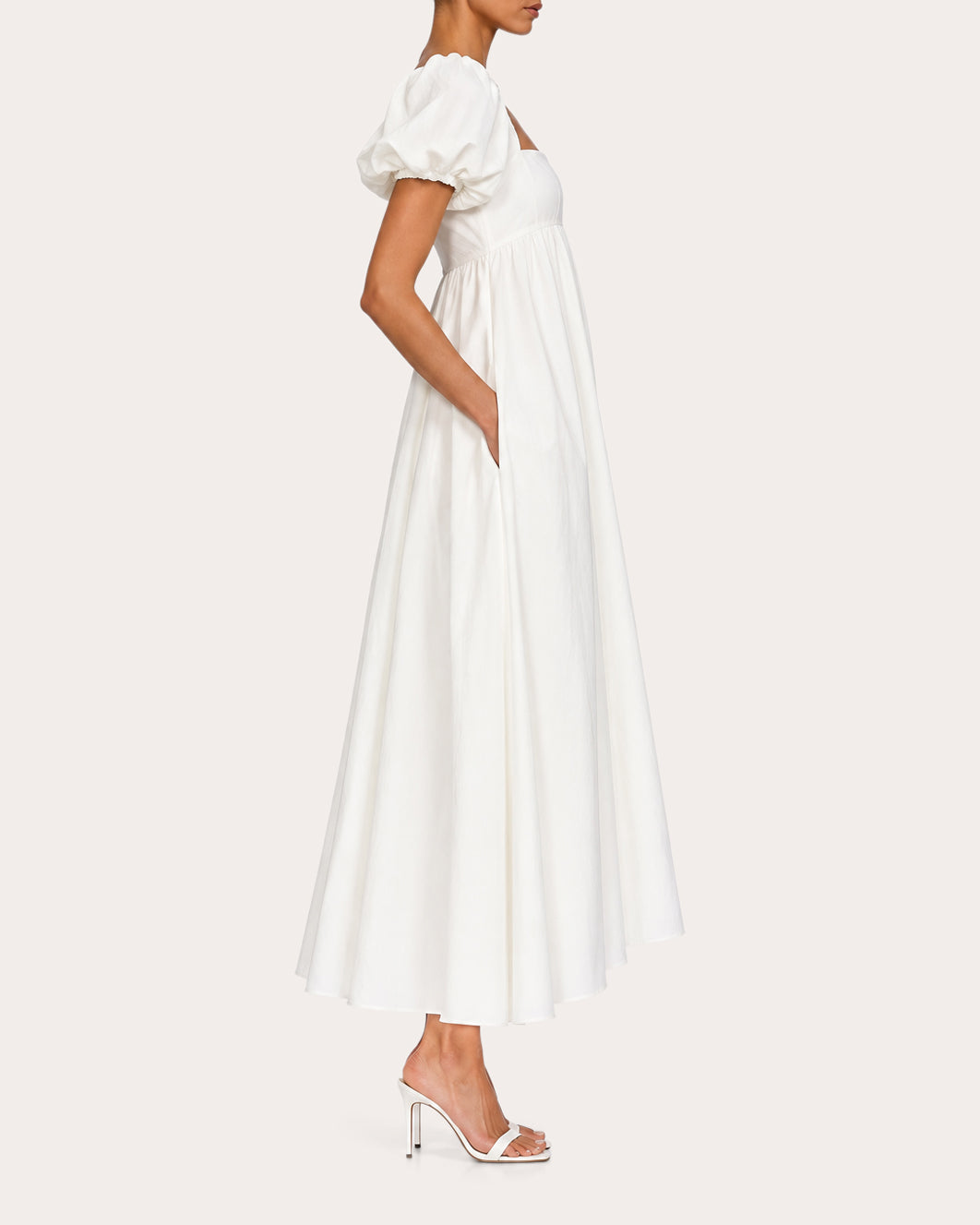 Rory Raw Silk Puff-Sleeve Midi Dress