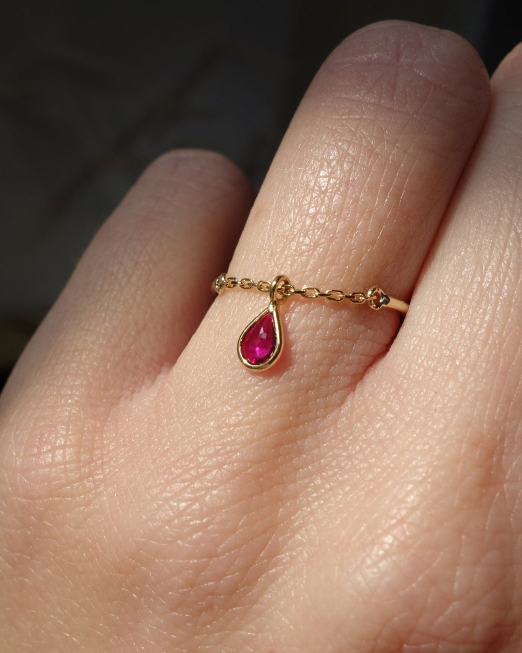 Ruby & 14k Gold Half-Chain Drop Ring
