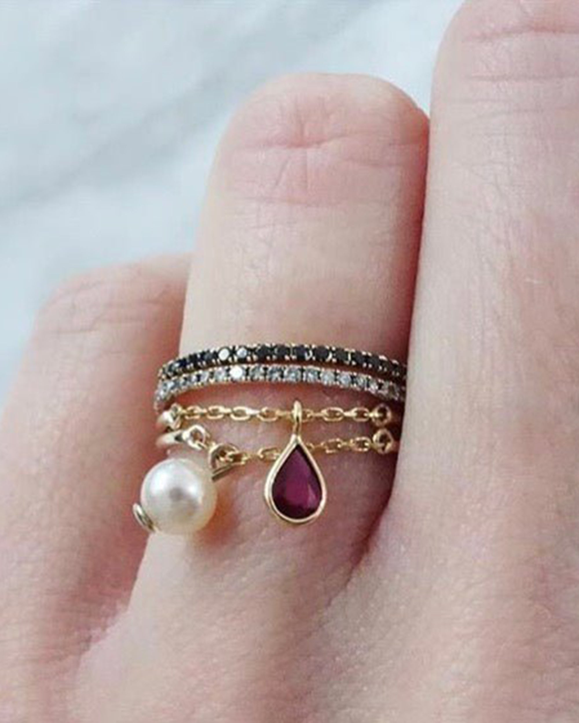 Ruby & 14k Gold Half-Chain Drop Ring