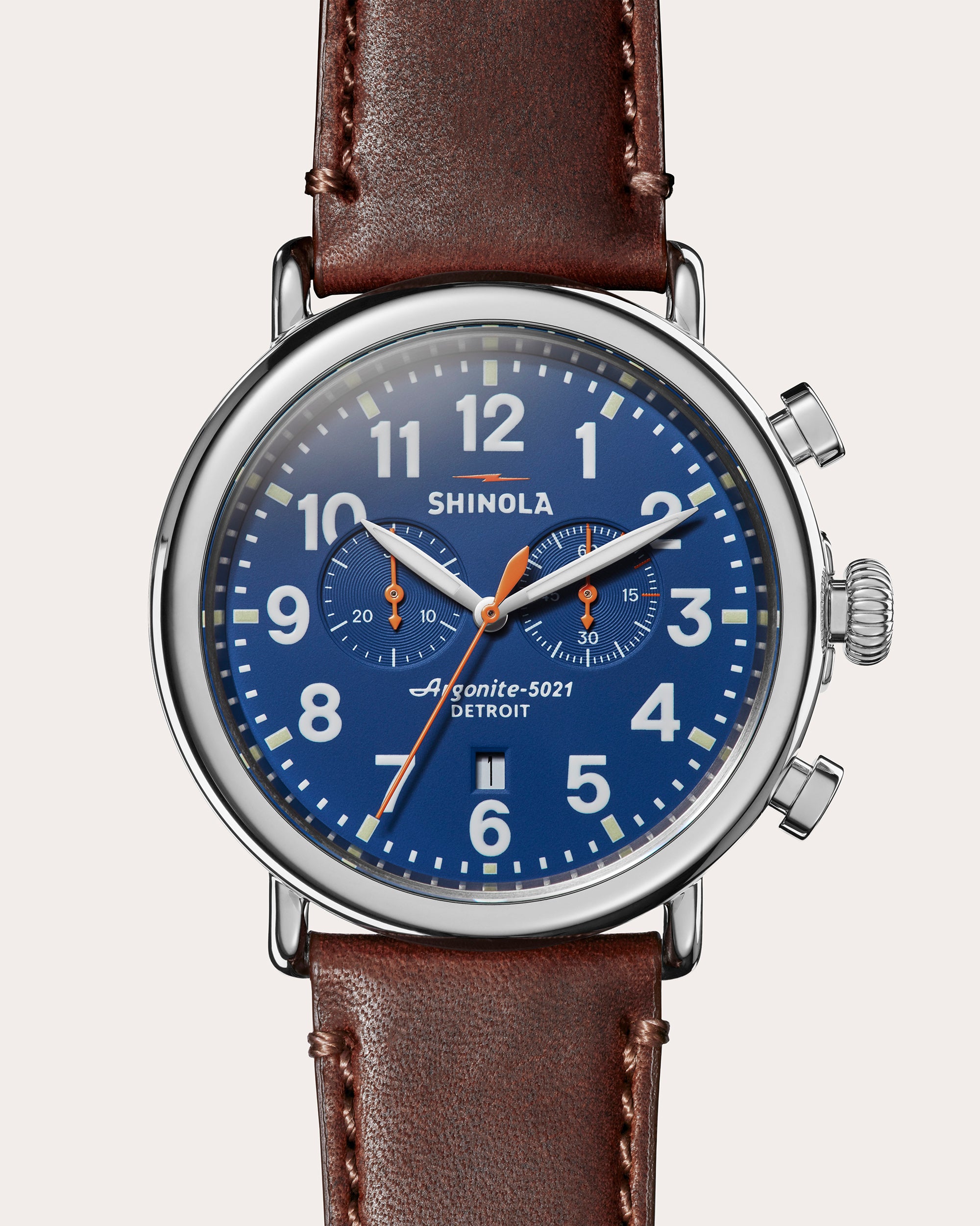 Men's Runwell Chronograph 47mm Stainless Steel and Leather Watch