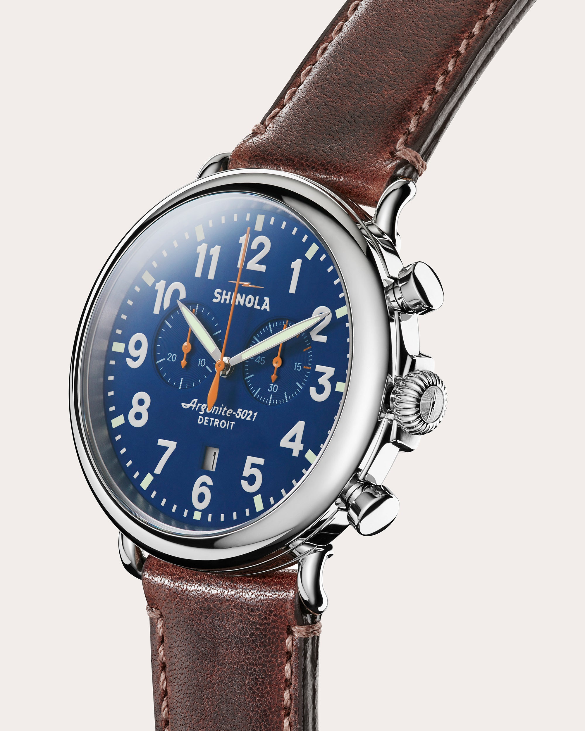 Men's Runwell Chronograph 47mm Stainless Steel and Leather Watch