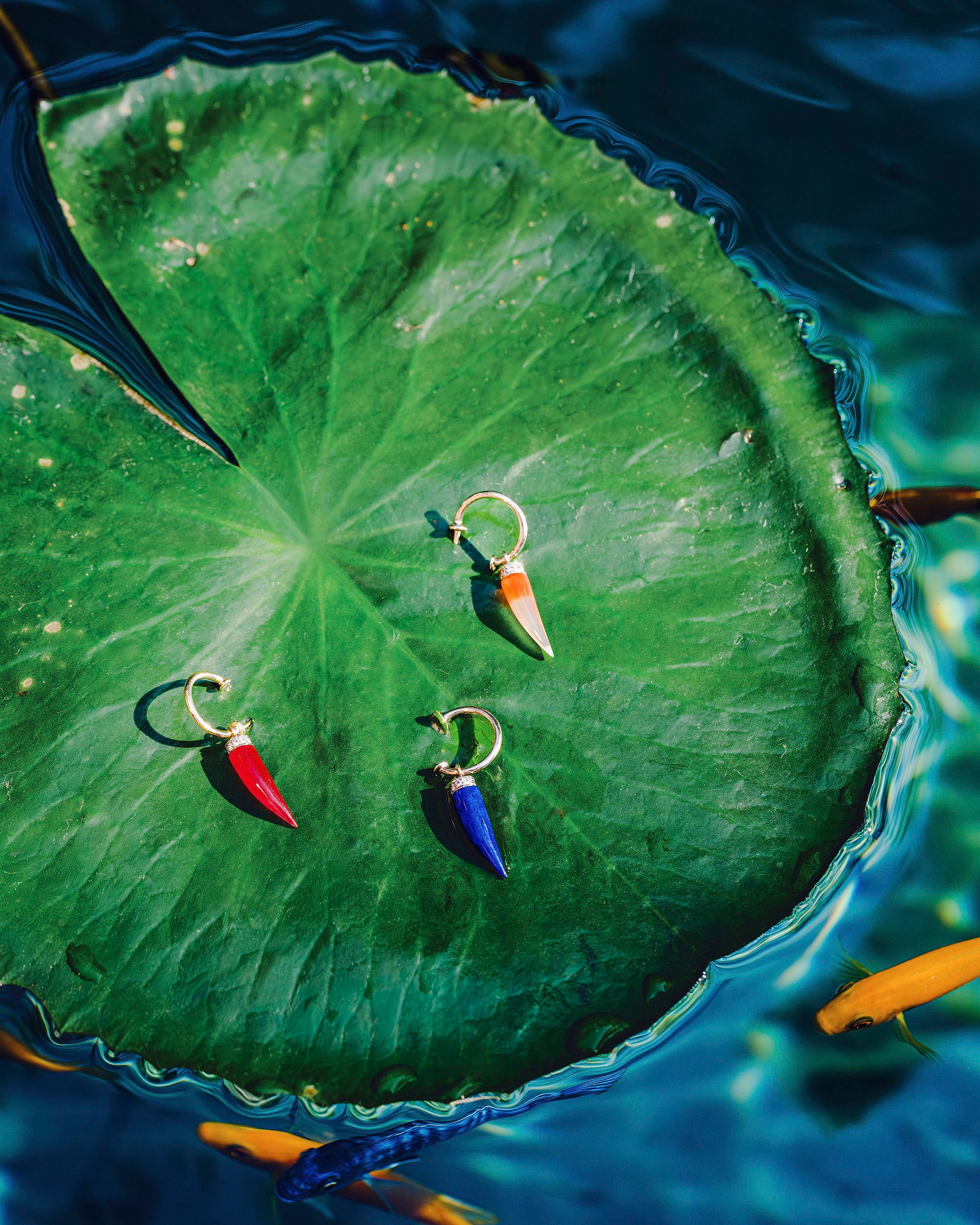 Horn 18K Gold Red Jasper and Diamond Single Hoop Earring