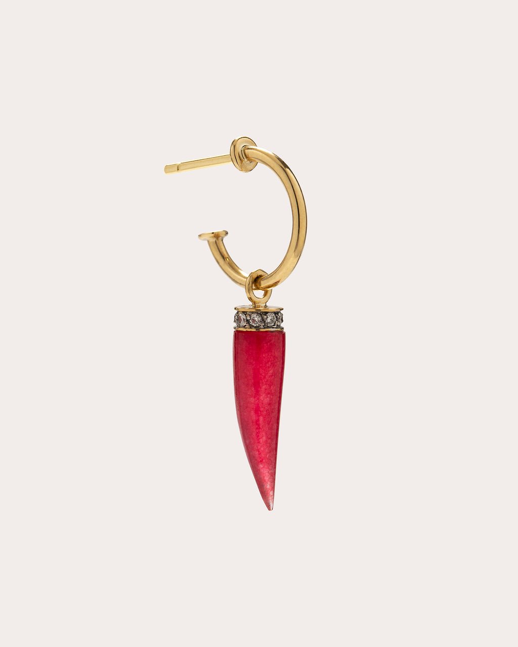 Horn 18K Gold Red Jasper and Diamond Single Hoop Earring